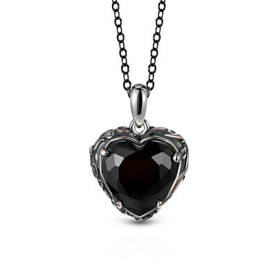 Jeulia Aged Finish Black Heart Necklace Sterling Silver