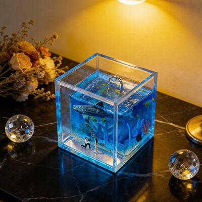 Romantic Ocean Scene Proposal Resin Ring Box with Acrylic Frame | Reslol Artisan Gift