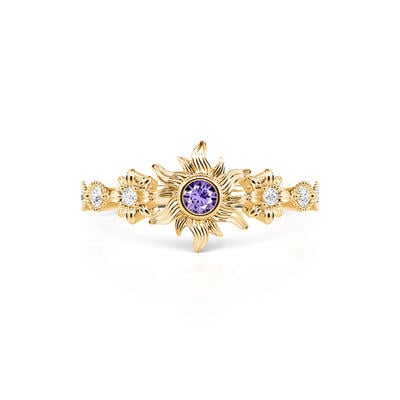Jeulia Anillo Flor Dorada de Plata de Ley