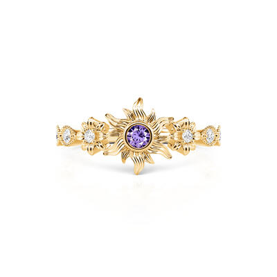 Jeulia Anillo Flor Dorada de Plata de Ley