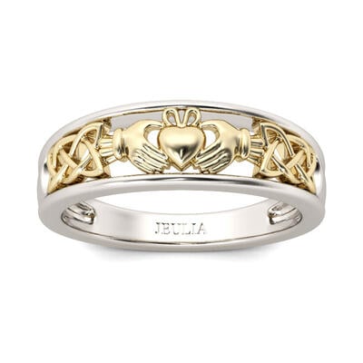 Jeulia Two Tone Claddagh Sterling Silver Women's Band
