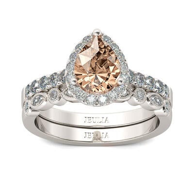 Jeulia Halo Milgrain Pear Cut Sterling Silver Ring Set