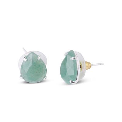 Jeulia "Soothing Energy" Pear Shaped Natural Green Aventurine Stud Earrings