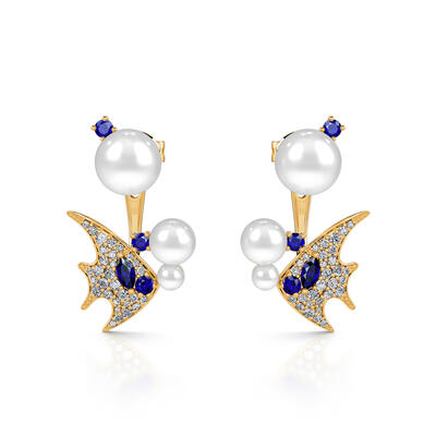 Jeulia "Adorable Tropical Fish" Cultured Pearl Sterling Silver Earrings