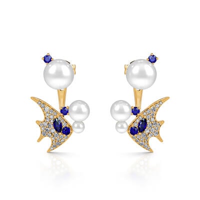 Jeulia "Adorable Tropical Fish" Cultured Pearl Sterling Silver Earrings