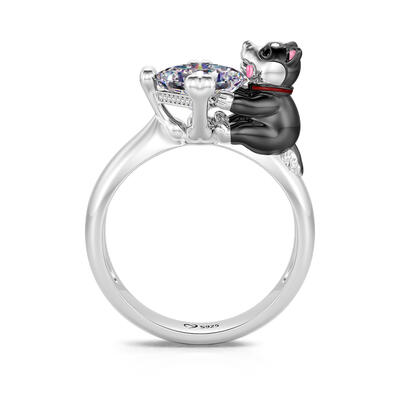 Jeulia Hug Me "Naughty Puppy" Princess Cut Sterling Silver Ring