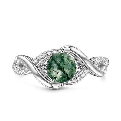 Jeulia Dainty Twist Moss Agate Ring