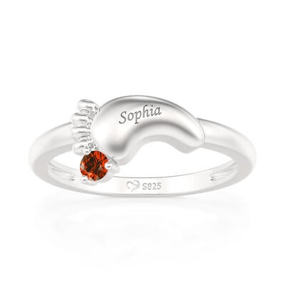 Jeulia Custom Footprint Ring with Birthstone and Engraved Design