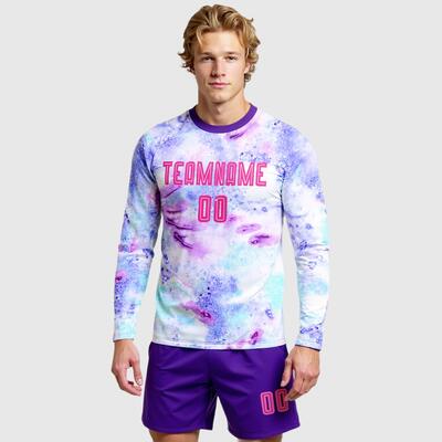Custom Soccer Uniform Jersey Long Sleeve Tie Dye Pink-Purple Sublimation