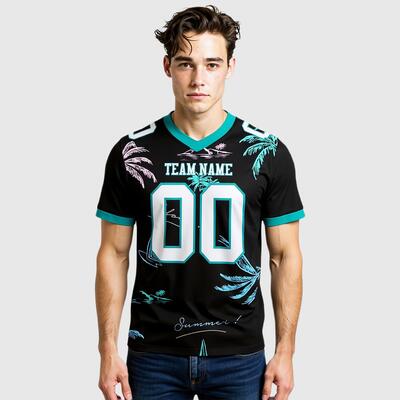 Custom Black Football Jersey 3D Pattern Tropical Hawaii Palm Trees Mesh Authentic