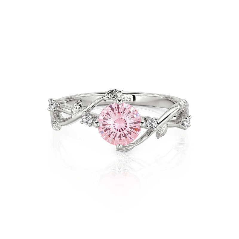 Jeulia Parallel Meet Bypass Vine Leaf Pink Sunflare Cut Engagement Ring
