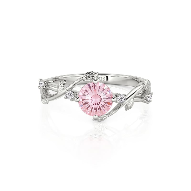Jeulia Parallel Meet Bypass Vine Leaf Pink Sunflare Cut Engagement Ring