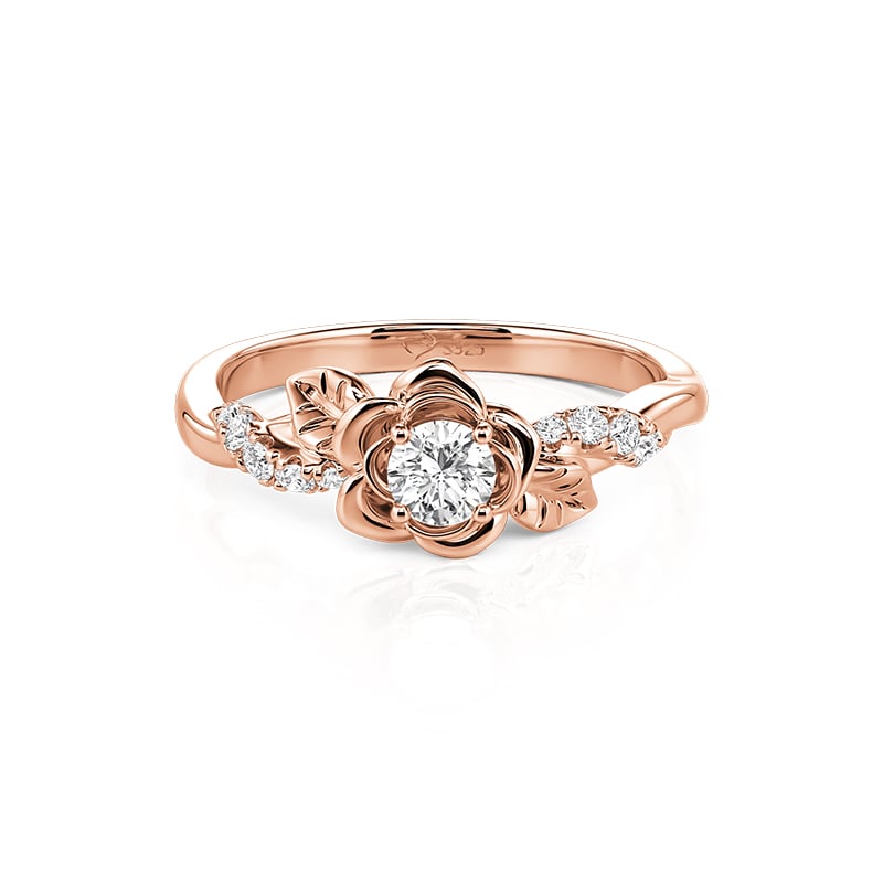 Jeulia Rose Gold Plated Rose Flower Round Engagement Ring