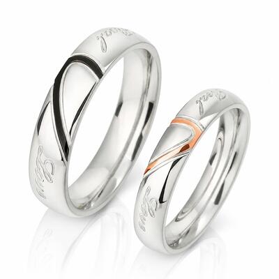 Jeulia Conjunto De Alianzas Cordiformes Con Dos Tonos De Acero Titanio Para Pareja
