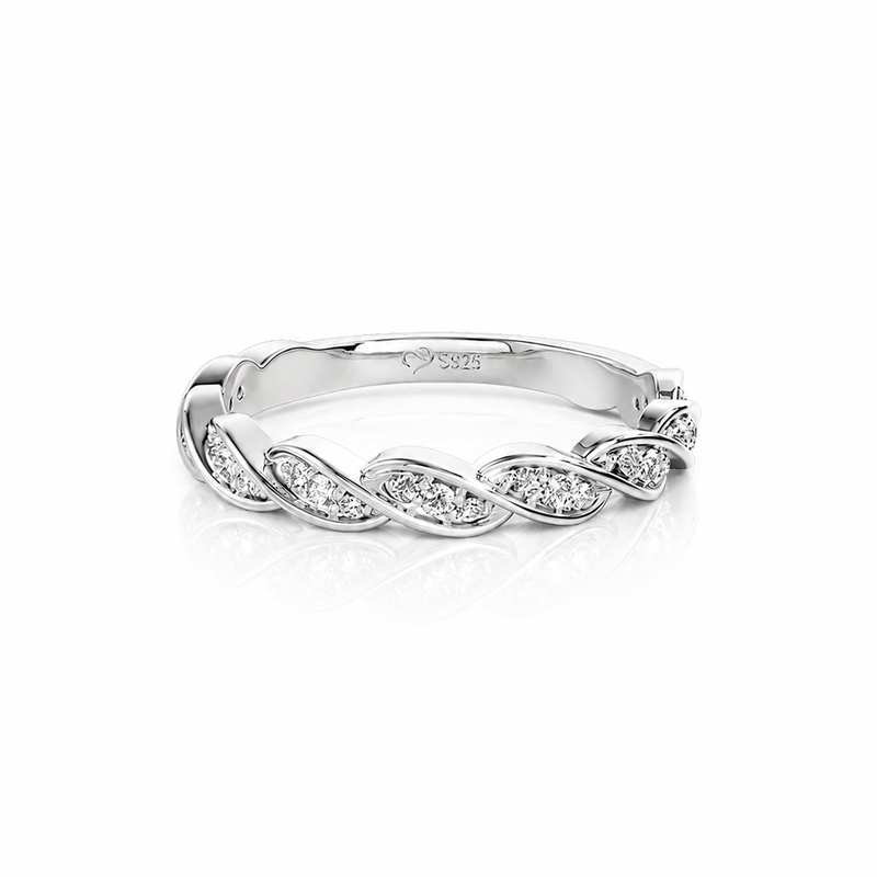 Jeulia Simple Twist Design Wedding Band Sterling Silver