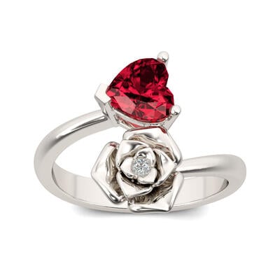 Jeulia Flower Design Heart Cut Sterling Silver Ring
