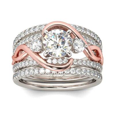 Jeulia Two Tone Intertwined Round Cut Sterling Silver 3PC Ring Set