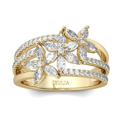 Jeulia Flower Marquise Cut Split Shank Sterling Silver Ring