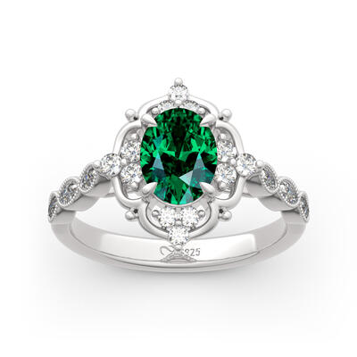 Jeulia Vintage Esmeralda De Corte Anillo De Plata Esterlina