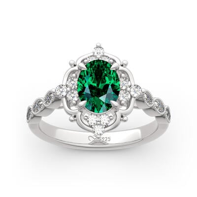 Jeulia Vintage Smaragdgrün Sterling Silber Ring