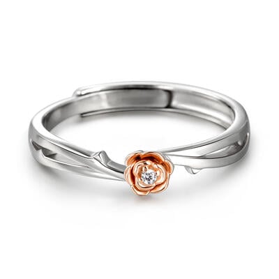 Jeulia "One Love" Rose Design Adjustable Sterling Silver Women's Band