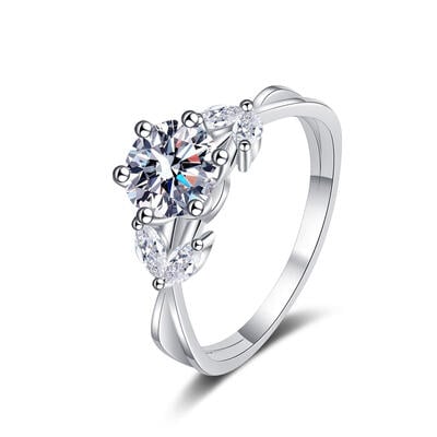Jeulia "Flowers and Grass" Women Engagement Ring Six Prong Twisted Sterling Silver
