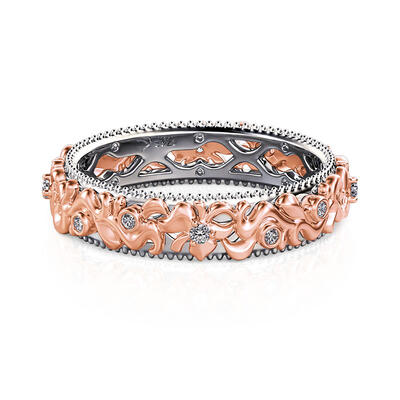 Jeulia Two Tone Flower Vine Engraved Women's Ring