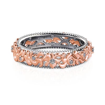 Jeulia Two Tone Flower Vine Engraved Women's Ring
