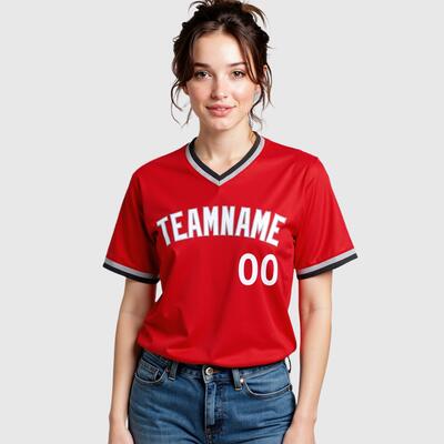 野球 名前 チーム名 番号 Tシャツ Vネック 野球ウェア ユニフォーム レッド 男女兼用 オーダーメイド