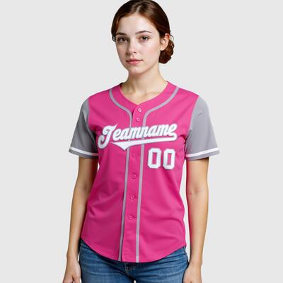 Custom Pink Gray Authentic Two Tone Baseball Jersey with Personalized Number and Logo for Games Practices and Fan Events