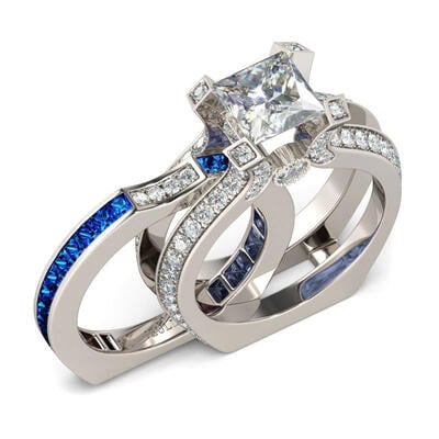 Jeulia Interchangeable Princess Cut Sterling Silver Ring Set