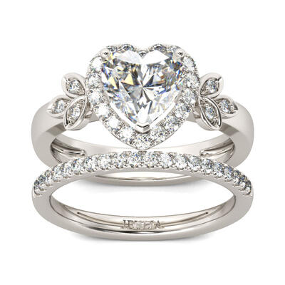Jeulia Halo Heart Cut Sterling Silver Ring Set