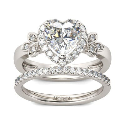 Jeulia Conjunto De Anillos Con Halo De Talla Cordiforme En Plata De Ley