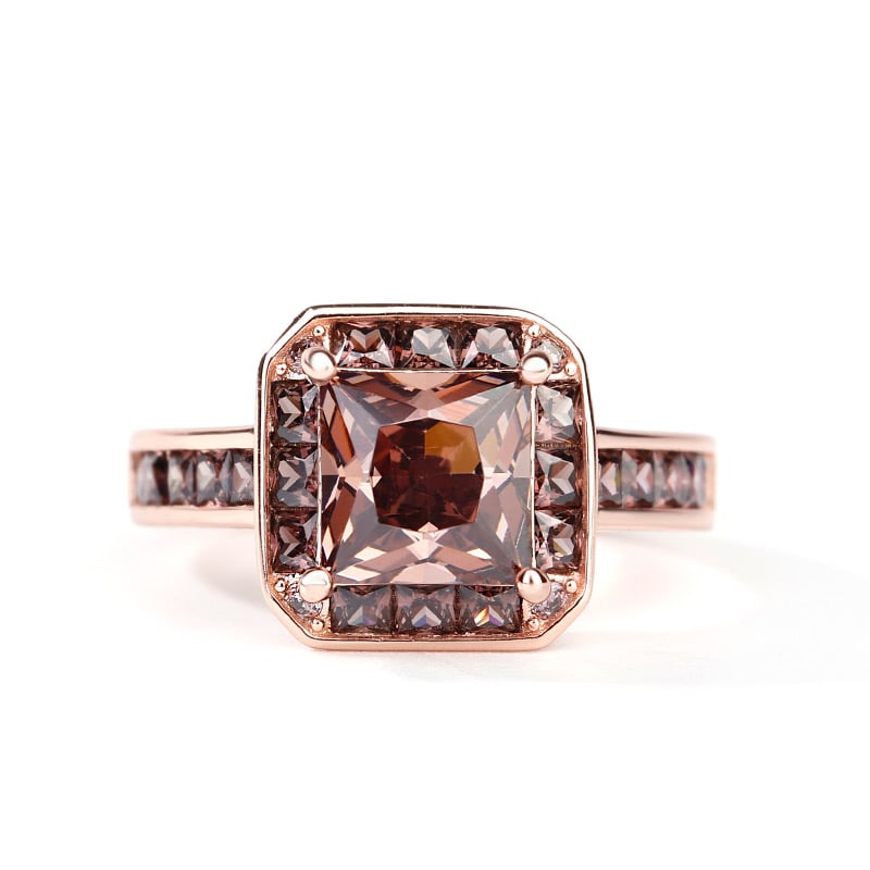 Jeulia Halo Princess Cut Sterling Silver Ring