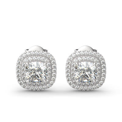 Jeulia Double Halo Cushion Cut Sterling Silver Stud Earrings