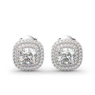 Jeulia Double Halo Cushion Cut Sterling Silver Stud Earrings