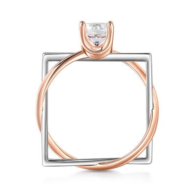 Jeulia Elegant Round Engagement Ring Circle Square Silver