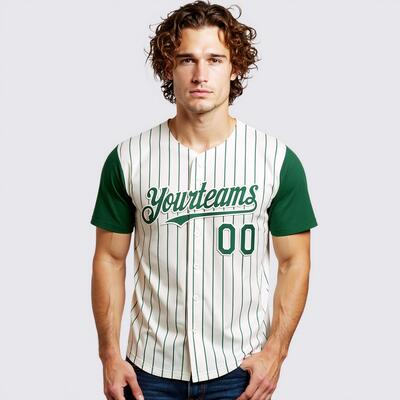 Personalized Cream Green Pinstripe Two Tone Baseball Jersey Custom Number and Logo for Games Practices and Fan Use