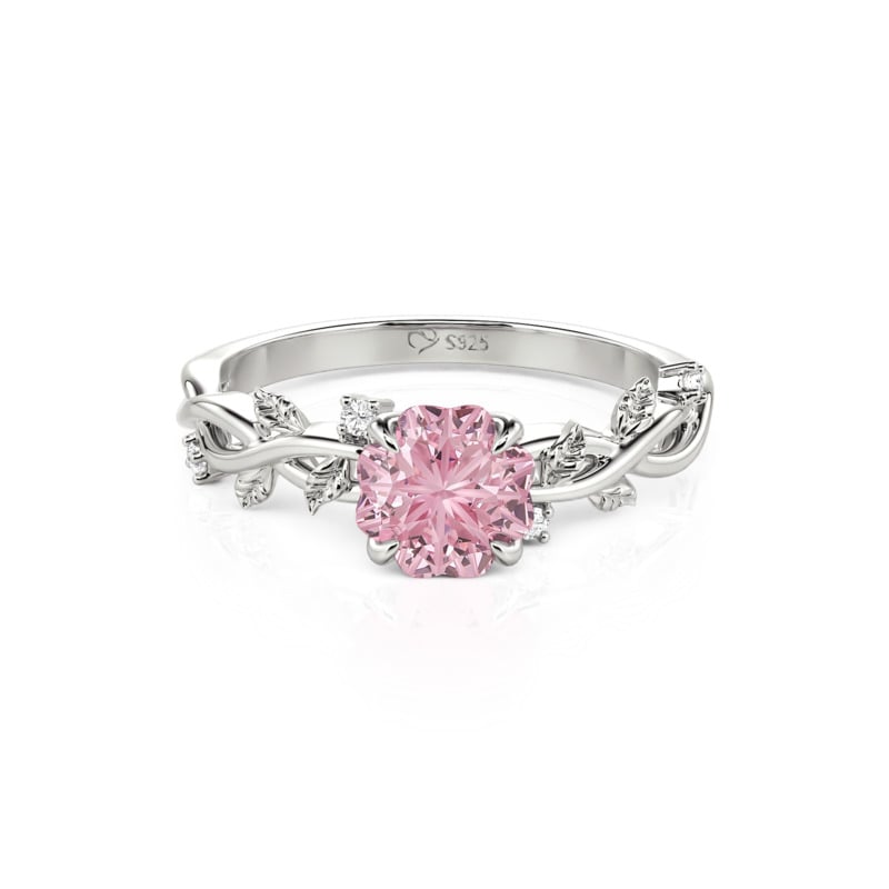 Jeulia Four-Leaf Clover Women Pink Sakura Ring Sterling Silver