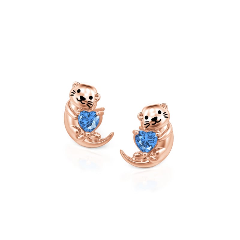 Jeulia Hug Me Custom Heart Birthstone Rose Gold Otter Earrings