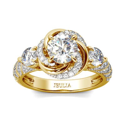 Jeulia Halo Redondo Anillo De Plata Esterlina Con Corte Floral