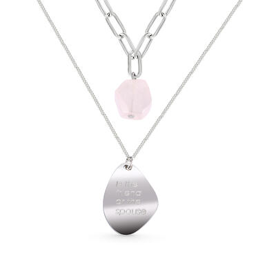 Jeulia "You Are Loved" Chain Design Double Layer Natural Rose Quartz Necklace