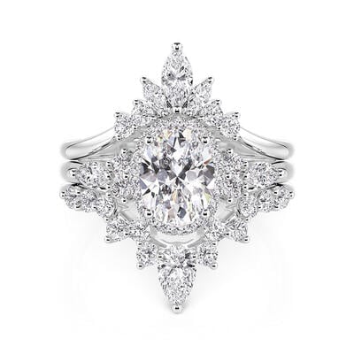 Jeulia Olivetta Vintage Oval Cut Halo Ring Set 3pcs