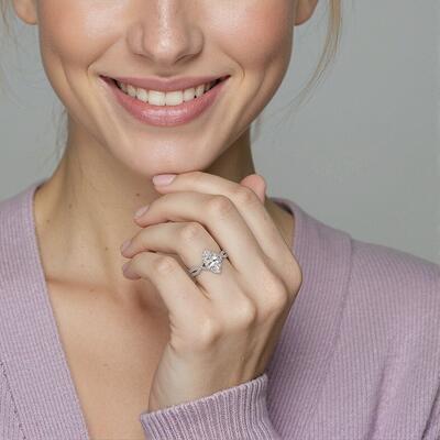 "Precious Love" Marquise Cut Halo Engagement Ring