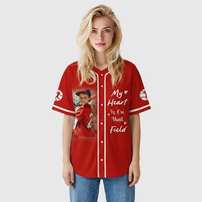Custom Red Baseball Jersey Gift For Mom & Baseball Lover - Personalized Photo Name and Number