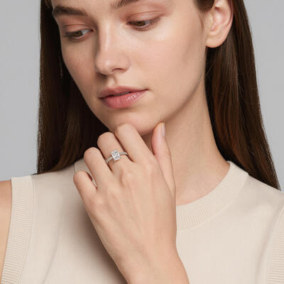 "Adored One" Radiant Cut Side Stone Engagement Ring