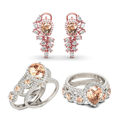 Jeulia Halo Pear Cut Champagne Sterling Silver Jewelry Set