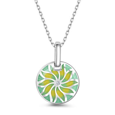 Jeulia "Find the Peace" Flower Enamel Sterling Silver Necklace