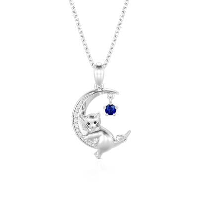 Jeulia Moon Huggers Custom Round Birthstone Cat Necklace