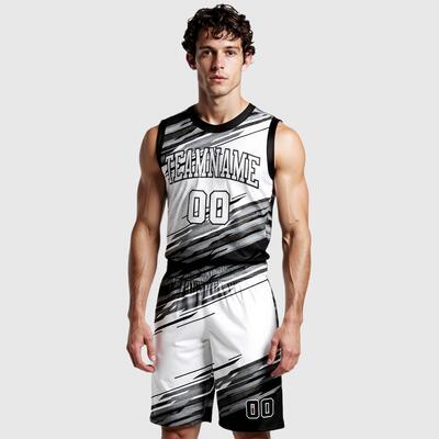 Custom Black White-Gray Round Neck Sublimation Basketball Suit Jersey